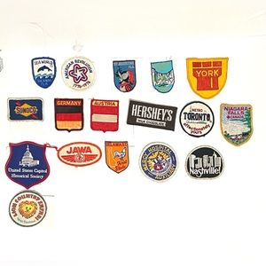 Set of 17 Embroidered Patches. Variety of Places and Companies